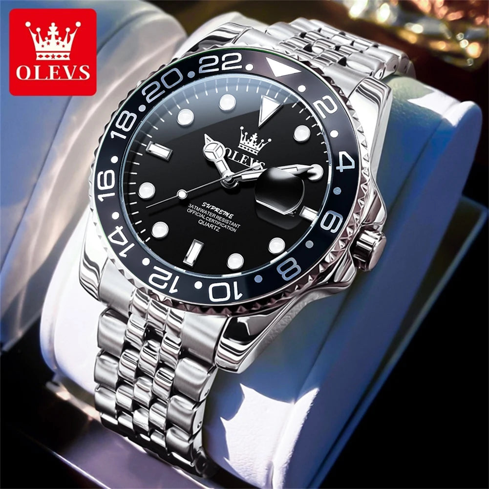 OLEVS Men's Watches Top Brand Luxury Classic Datejust Original Quartz Watch for Man Waterproof Luminous Big Date Stainless Steel