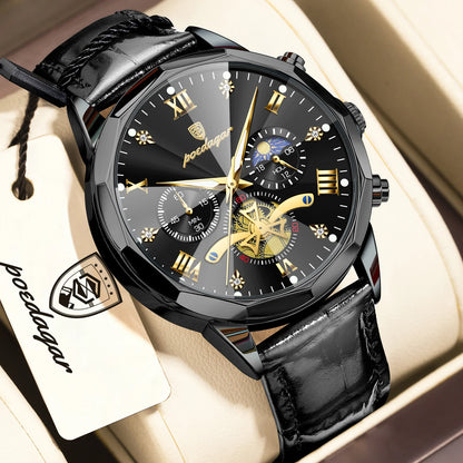 POEDAGAR Luxury Classic Men Clock Waterproof Luminous Chronograph Fashion Man Watch Leather Quartz Casual Business Men's Watches