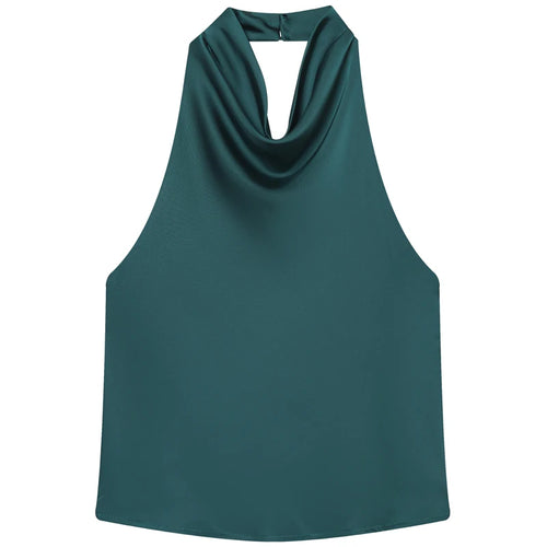 HXAO Top Women Halter Satin Women Tops Backless Corset Top Vest Yellow