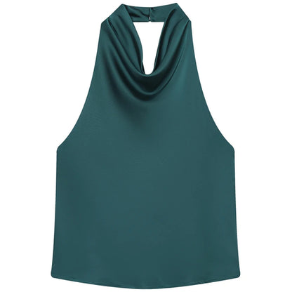 HXAO Top Women Halter Satin Women Tops Backless Corset Top Vest Yellow