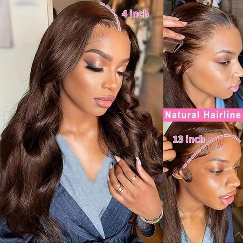 Body Wave 34 Inch 13x4 Chocolate Brown HD Lace Front Wigs Human Hair Brazilian Colored 13X4 Transparent Lace Front Wig Body Wave