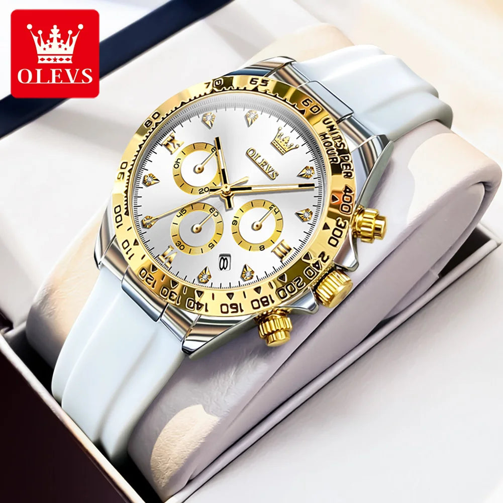 OLEVS Luxury Ladies Fashion High Quality Quartz Watch Calendar Waterproof Quality Women Watches Silicone Strap Clock Reloj