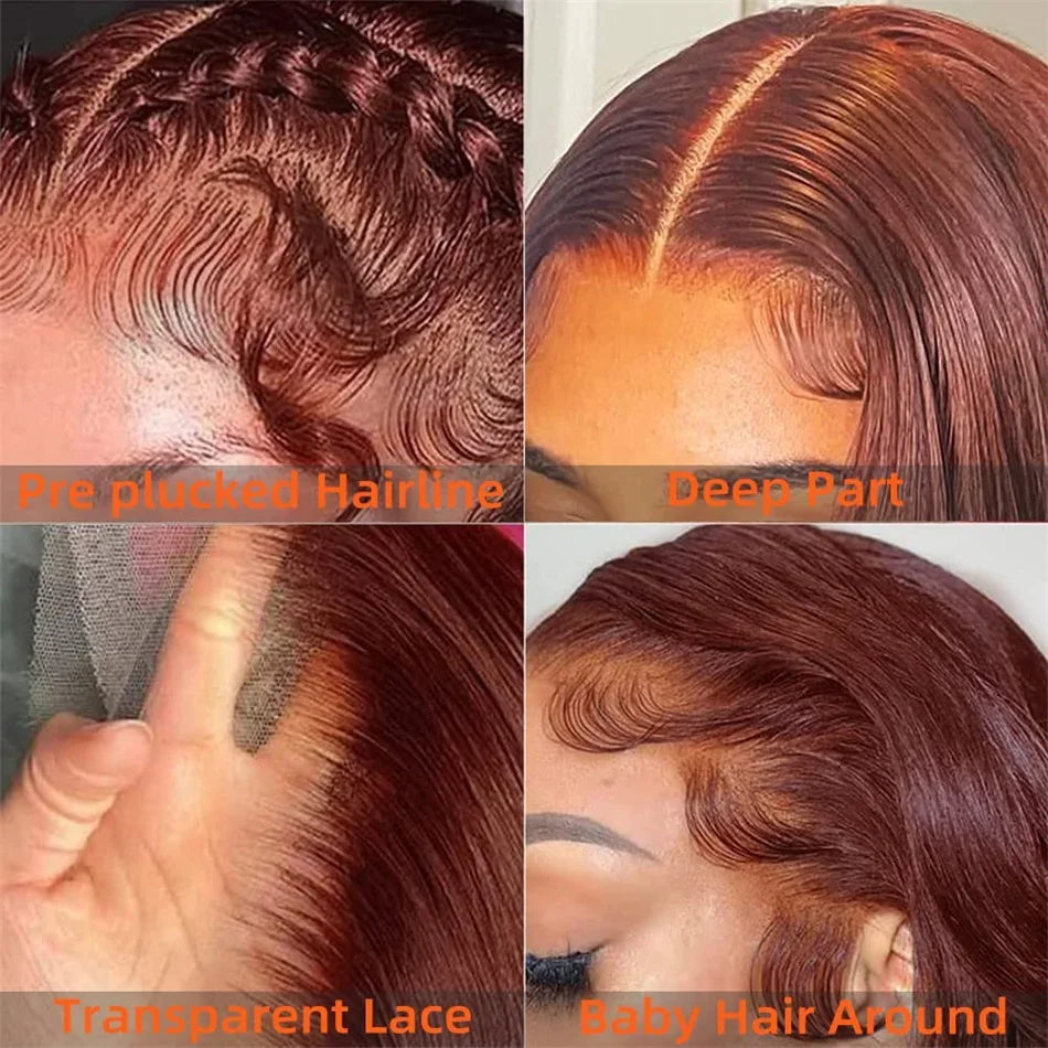 13x4 Reddish Brown Body Wave Hd Lace Front Human Hair Wig Pre Plucked Glueless Wigs Remy Vietnamese Human Hair Lace Frontal Wig