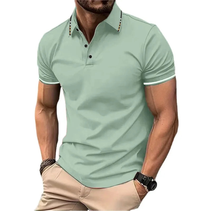 New Men's Short Sleeve Polo Shirts Summer Tshirt Lapel Breathable Basic Button-up Gym Top Lightweight Loose Men Shirts