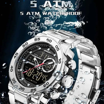 SANDA Fashion Men's Electronic Watches Sports Multifunctional Waterproof Large Dial Three Pin Double Display Men's Wristwatches