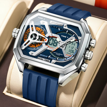 POEDAGAR Luxury Men Wristwatch Date Week Luminous LED Quartz Man Clock Silicone Strap Electronic Dual Time Fashion Men's Watches