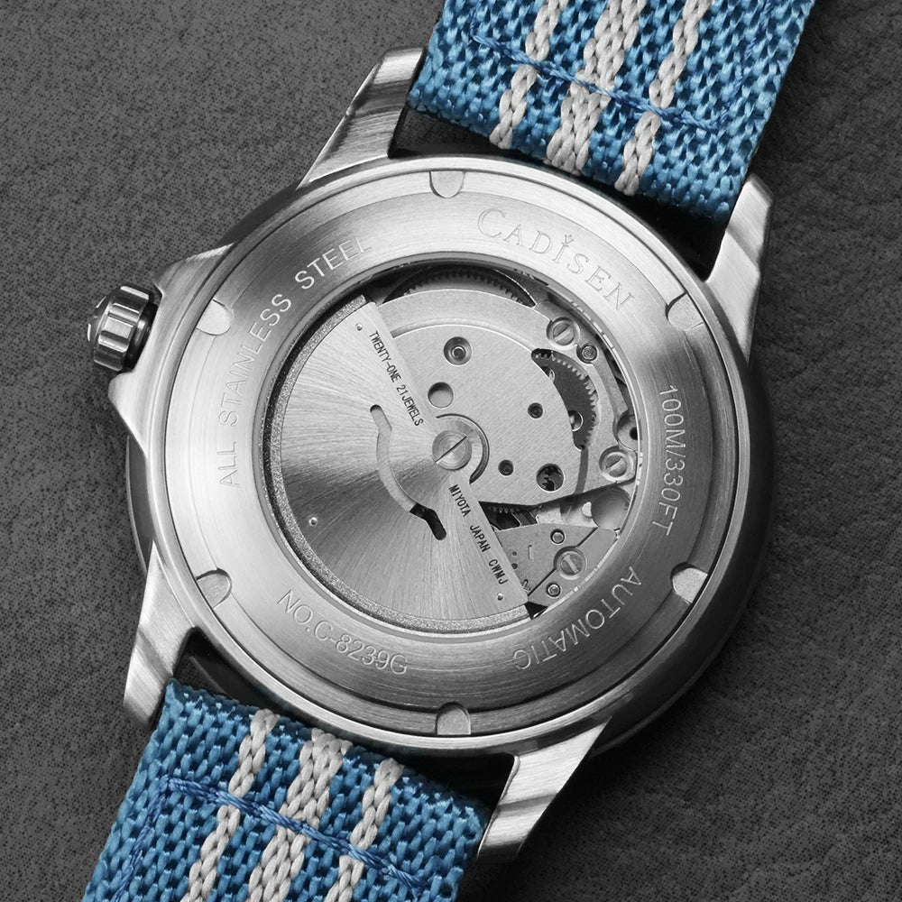 CADISEN Deep Explorer 2026 Green Automatic Mechanical Watch Man Canvas Strap Wristwatch 8215 Luxury Luminous Waterproof Watches