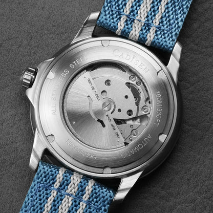 CADISEN Deep Explorer 2026 Green Automatic Mechanical Watch Man Canvas Strap Wristwatch 8215 Luxury Luminous Waterproof Watches