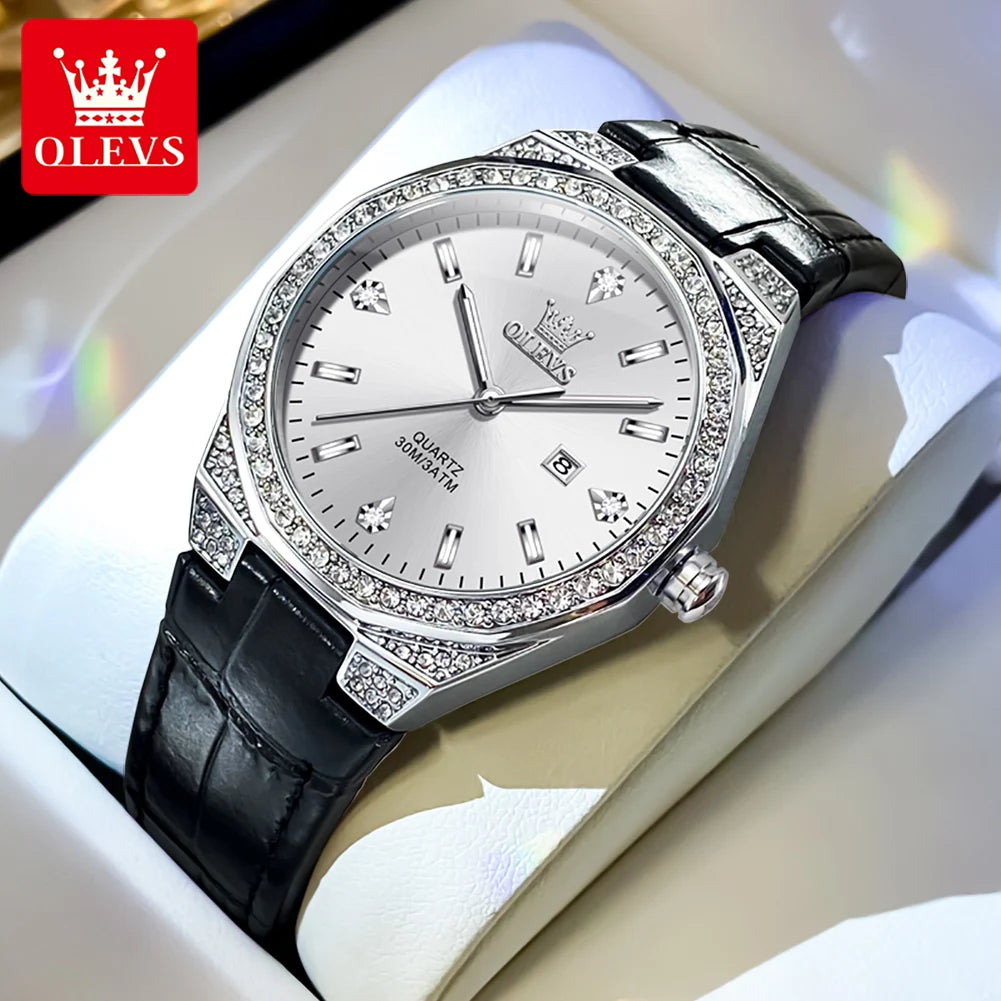 OLEVS 5606 Luxury Women's Watches Diamond Lap Leather Strap Waterproof Luminous Ladies Wristwatch Quartz Watch for Women Relogio
