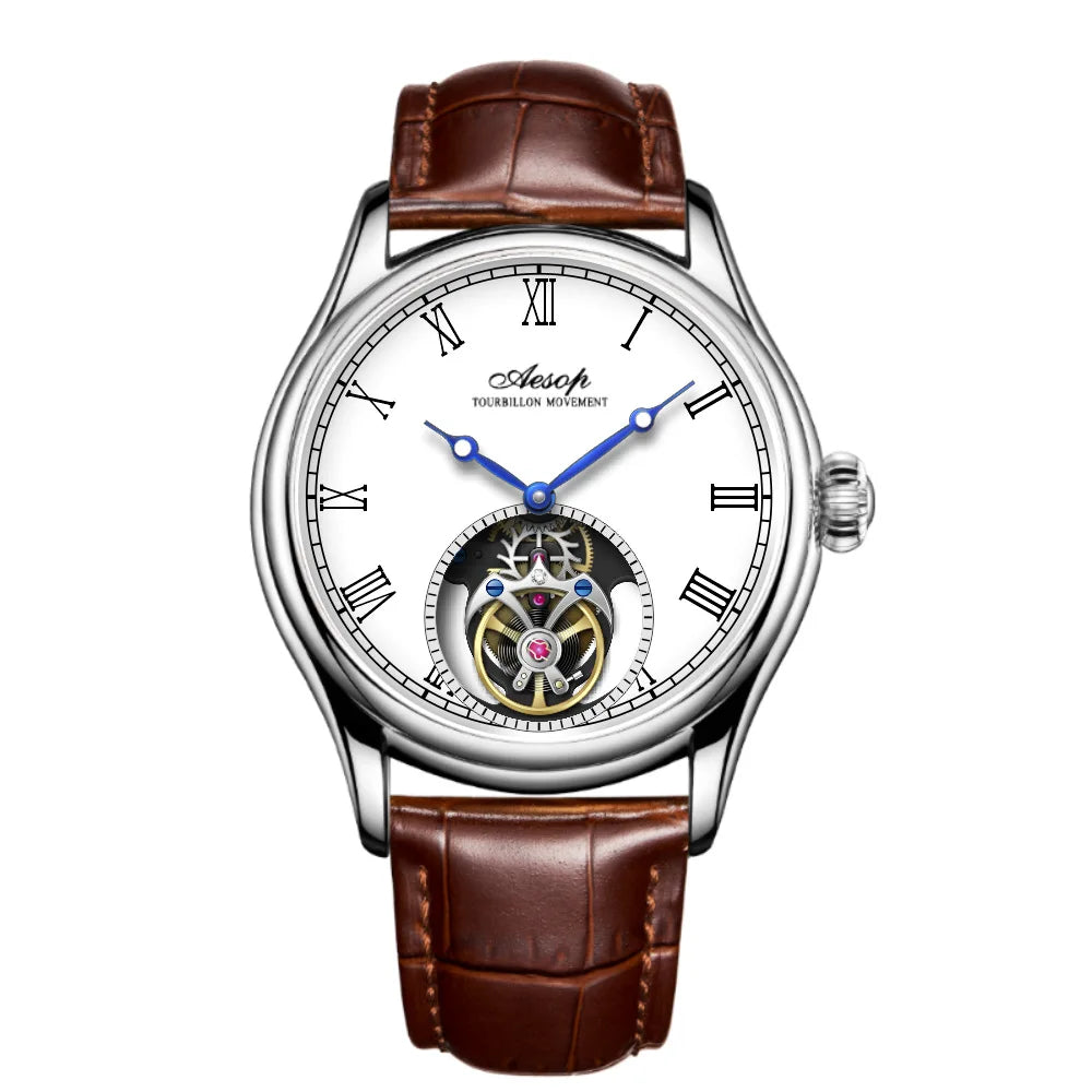 Aesop Real Flying Tourbillon Movement Mechanical Watches Luxury Watch for Men Skeleton Tourbillon Watch Sapphire Official Store