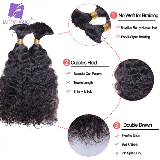Bulk Human Hair For Braiding Curly Double Drawn Brazilian Remy No Weft Extensions Bohemian Boho Box Braids Hair For Black Women