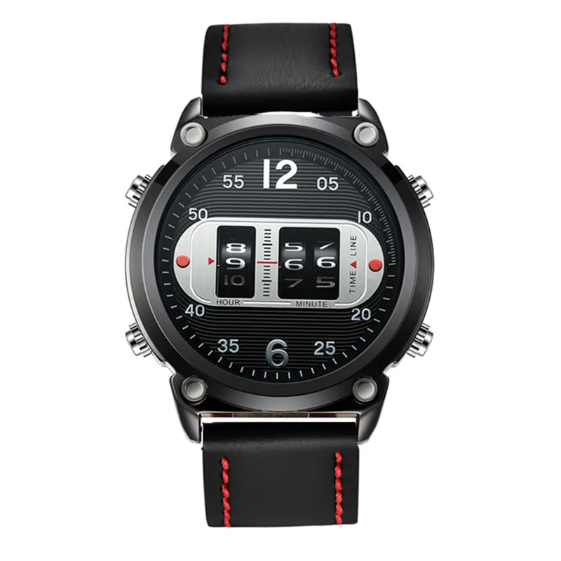 Men Unique Designer Watches Fashion Leather Band Tire Simple Army Sports Vintahe Quartz Watch Black Montres de Marque de Luxe