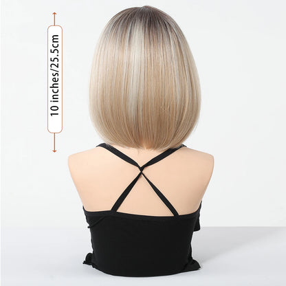 HENRY MARGU Gray To Light Blonde Bob Lace Front Wigs Short Straight Daily Synthetic Wig 13*6 Lace Frontal Wig for Women Party