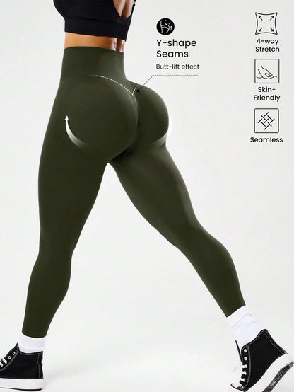 Bestselling Women's High-Waisted Tummy Control Peach Ass Running Fitness Leggings with V-Back, Breathable, Quick-Dry, and Lifted