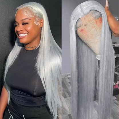 Blonde 613 Silver Grey 13x6 HD Human Hair Lace Front Wig Pre plucked Transparent Brazilian Lace Frontal Wig For Women 40 inches