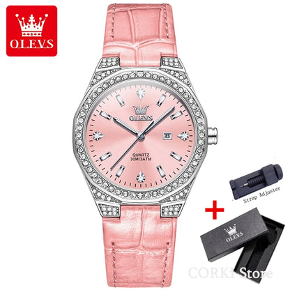 OLEVS 5606 Luxury Women's Watches Diamond Lap Leather Strap Waterproof Luminous Ladies Wristwatch Quartz Watch for Women Relogio