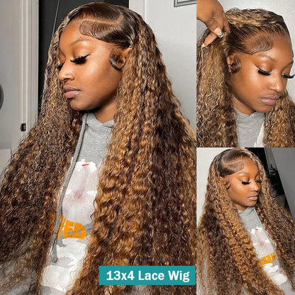 Highlight Ombre 13x4 13x6 Lace Front Wig Curly Human Hair Wigs Honey Blonde Colored Water Deep Wave Frontal Wigs For Women