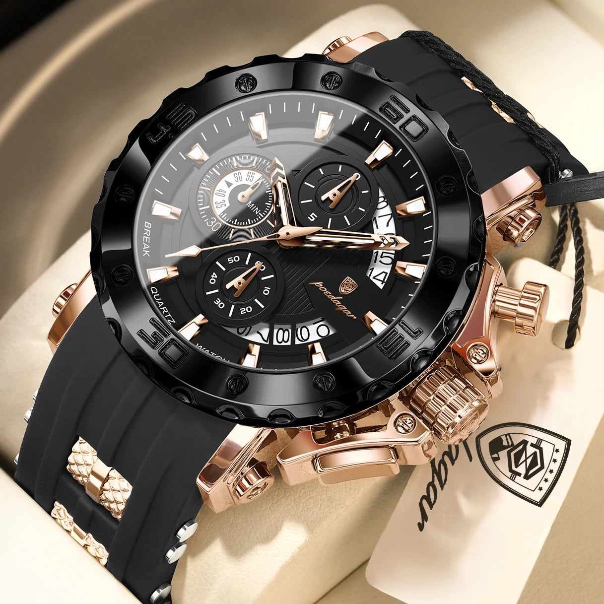 POEDAGAR Luxury Military Men Clock Luminous Waterproof Chronograph Date Men's Watch Silicone Quartz Sports Watches For Man Reloj