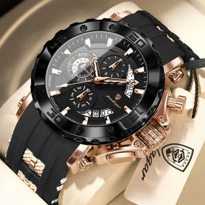 POEDAGAR Luxury Military Men Clock Luminous Waterproof Chronograph Date Men's Watch Silicone Quartz Sports Watches For Man Reloj