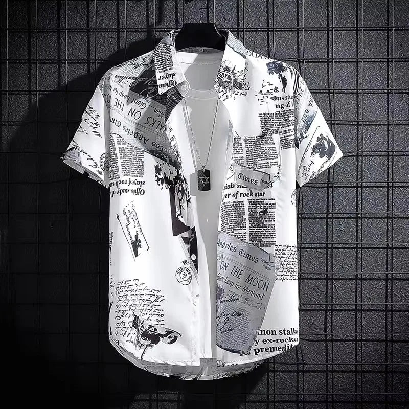 Short sleeved shirt men's thin graffiti print Hong Kong fashion