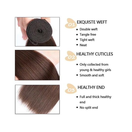 Color 4 Brown Straight Bundles Human Hair Dark Brown Human Hair Bundles Brazilian Unprocessed Virgin Weave No Tangle Hair