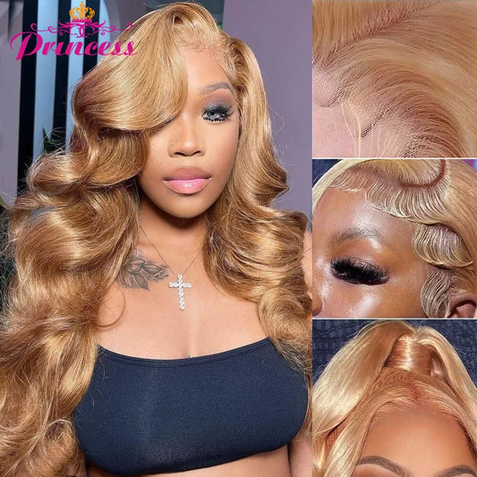 Princess Hair #27 Colored Honey Blonde Pre Plucked HD Transparent Human Hair Wig 13X4 Body Wave Lace Frontal Human Hair Wigs