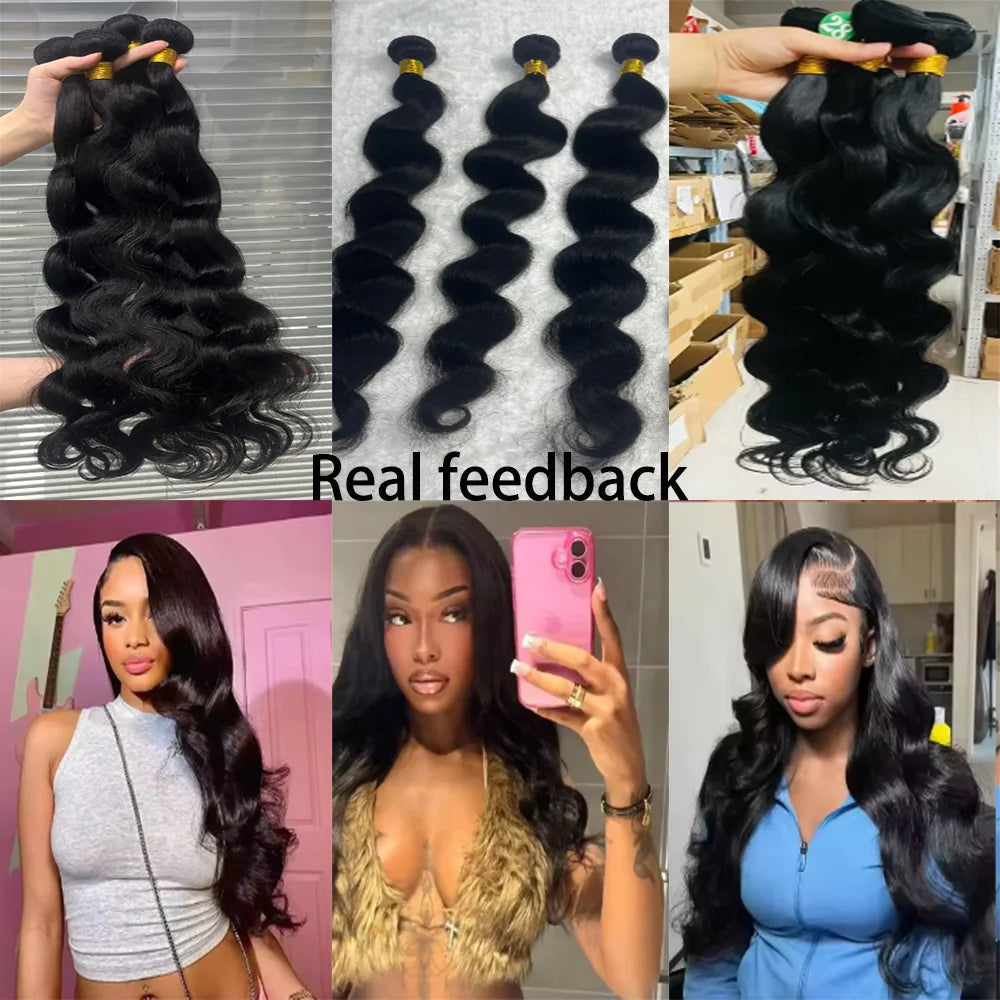 100% Human Hair Body Wave Bundles Human Hair With Closure Brazilian Natural Black 3/4 Bundle Virgin Hair Raw Hair Extensions