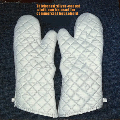 1pair Oven Mitts Kitchen Oven Microwave Gloves High Heat Resistant Long Oven Mitts Anti-scalding Silver Cloth Gloves