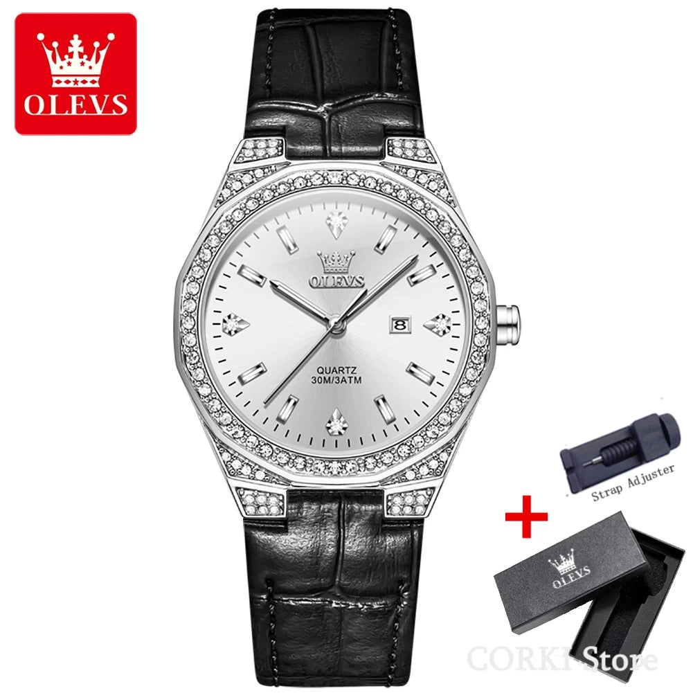 OLEVS 5606 Luxury Women's Watches Diamond Lap Leather Strap Waterproof Luminous Ladies Wristwatch Quartz Watch for Women Relogio