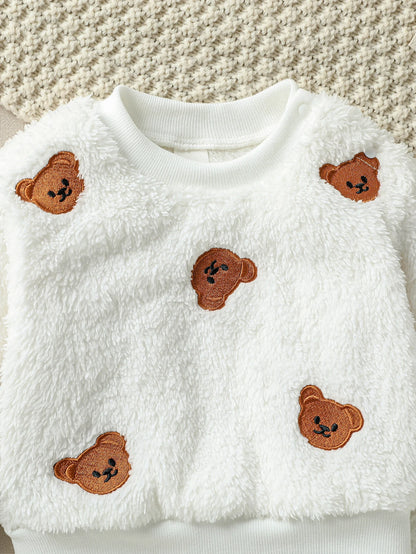 2025 Baby Boys Girls Unisex 2Pcs Autumn Winter Thicken Long Sleeve Warm Fleece Cute Bear Cartoon Casual Clothing Sets For 1-3Y