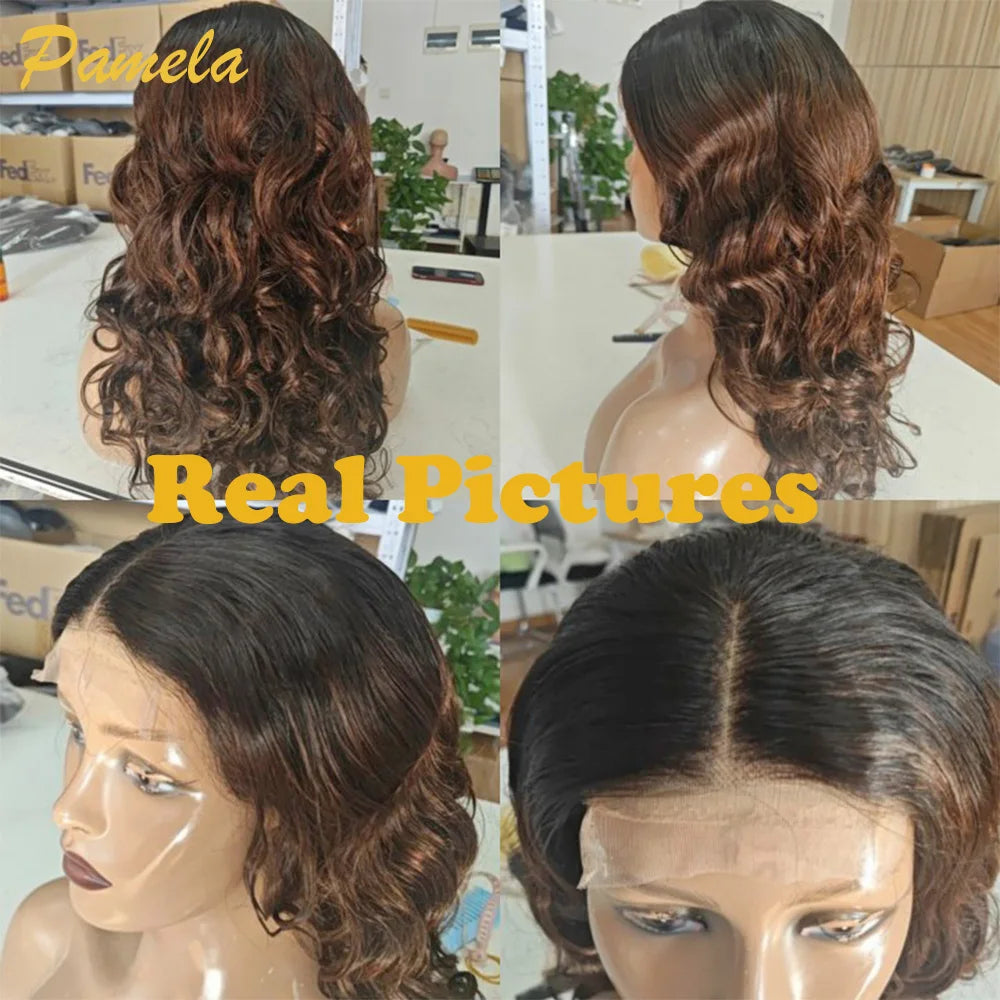 Ombre 1B/4 Brown Colored 250% High Density Loose Wave Lace Front Wig 13x4 HD Transparent Lace Frontal Human Hair Wig For Women