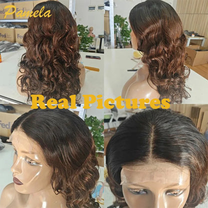 Ombre 1B/4 Brown Colored 250% High Density Loose Wave Lace Front Wig 13x4 HD Transparent Lace Frontal Human Hair Wig For Women