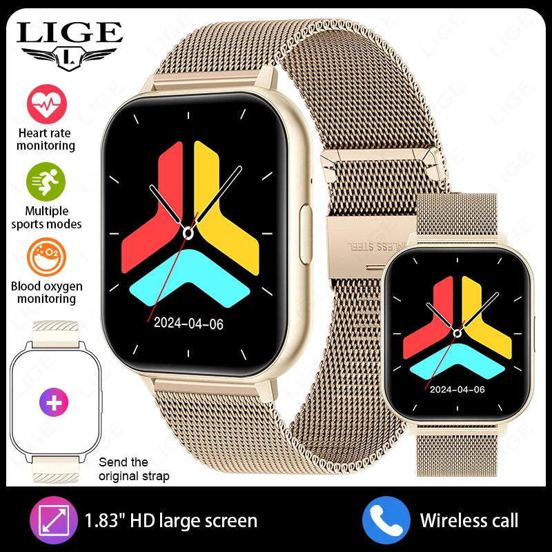 LIGE New Bluetooth Call Smart Watches Women Wrist Watch Sports Fitness Watches IP67 Waterproof Smartwatch For iPhone Android iOS