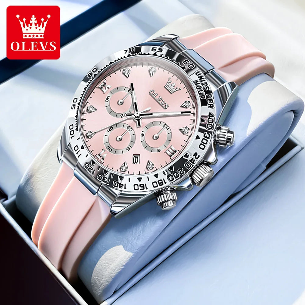 OLEVS Luxury Ladies Fashion High Quality Quartz Watch Calendar Waterproof Quality Women Watches Silicone Strap Clock Reloj