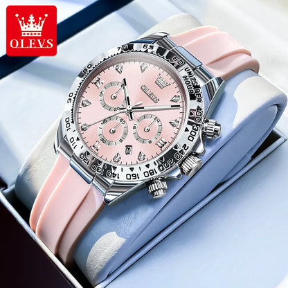 OLEVS Luxury Ladies Fashion High Quality Quartz Watch Calendar Waterproof Quality Women Watches Silicone Strap Clock Reloj