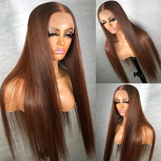 Chocolate Brown Bone Straight 13x4 13x6 Lace Frontal Human Hair Wigs Glueless Hd Full Lace Wig Brown Colored HD Closure Wig