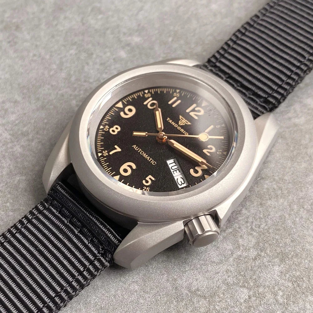 Tandorio Vintage Military Men's Field Watches Frosted Case 200m Waterproof Sapphire Glass NH36 Automatic Mechanical Man Watch