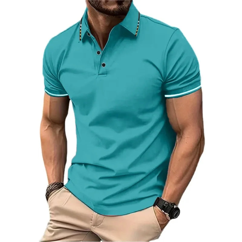 New Men's Short Sleeve Polo Shirts Summer Tshirt Lapel Breathable Basic Button-up Gym Top Lightweight Loose Men Shirts