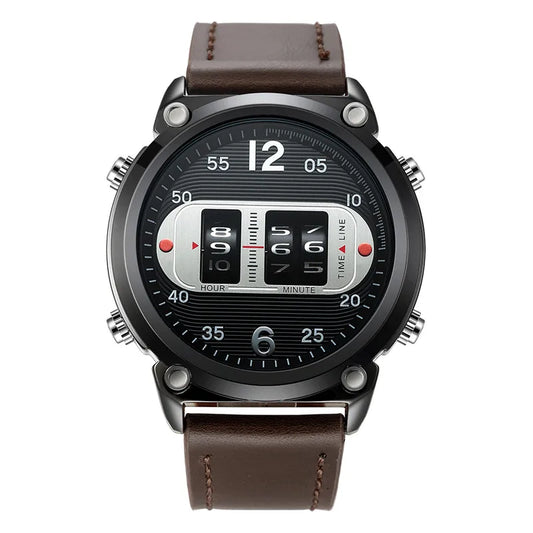 Men Unique Designer Watches Fashion Leather Band Tire Simple Army Sports Vintahe Quartz Watch Black Montres de Marque de Luxe