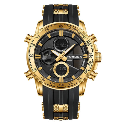 FOXBOX Outdoor Electronic Watch Fashion Casual Sports Silicone Dual Time Displsy Men's Watches 5Bar Waterproof Alarm Chronograph