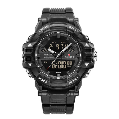FOXBOX Outdoor Electronic Watch Fashion Casual Sports Silicone Dual Time Displsy Men's Watches 5Bar Waterproof Alarm Chronograph