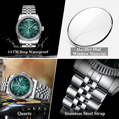 POEDAGAR Brand Fashion Men Clock Waterproof Date Week Business Man Watch Stainless Steel High Quality Quartz Men's Watches Reloj