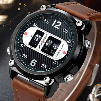Men Unique Designer Watches Fashion Leather Band Tire Simple Army Sports Vintahe Quartz Watch Black Montres de Marque de Luxe