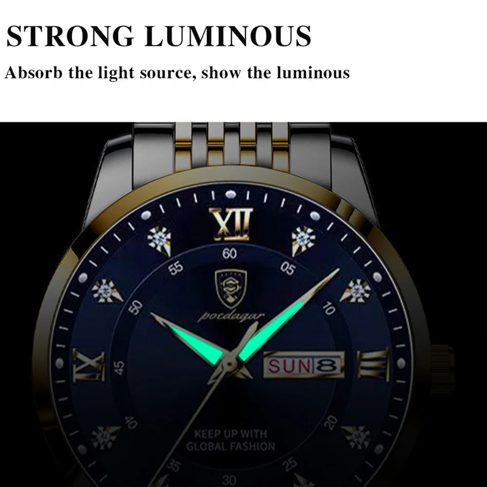 POEDAGAR Original High Quality Men Watch Waterproof Luminous Leather Sports Man Wristwatch Quartz Stylish Casual Watches For Men