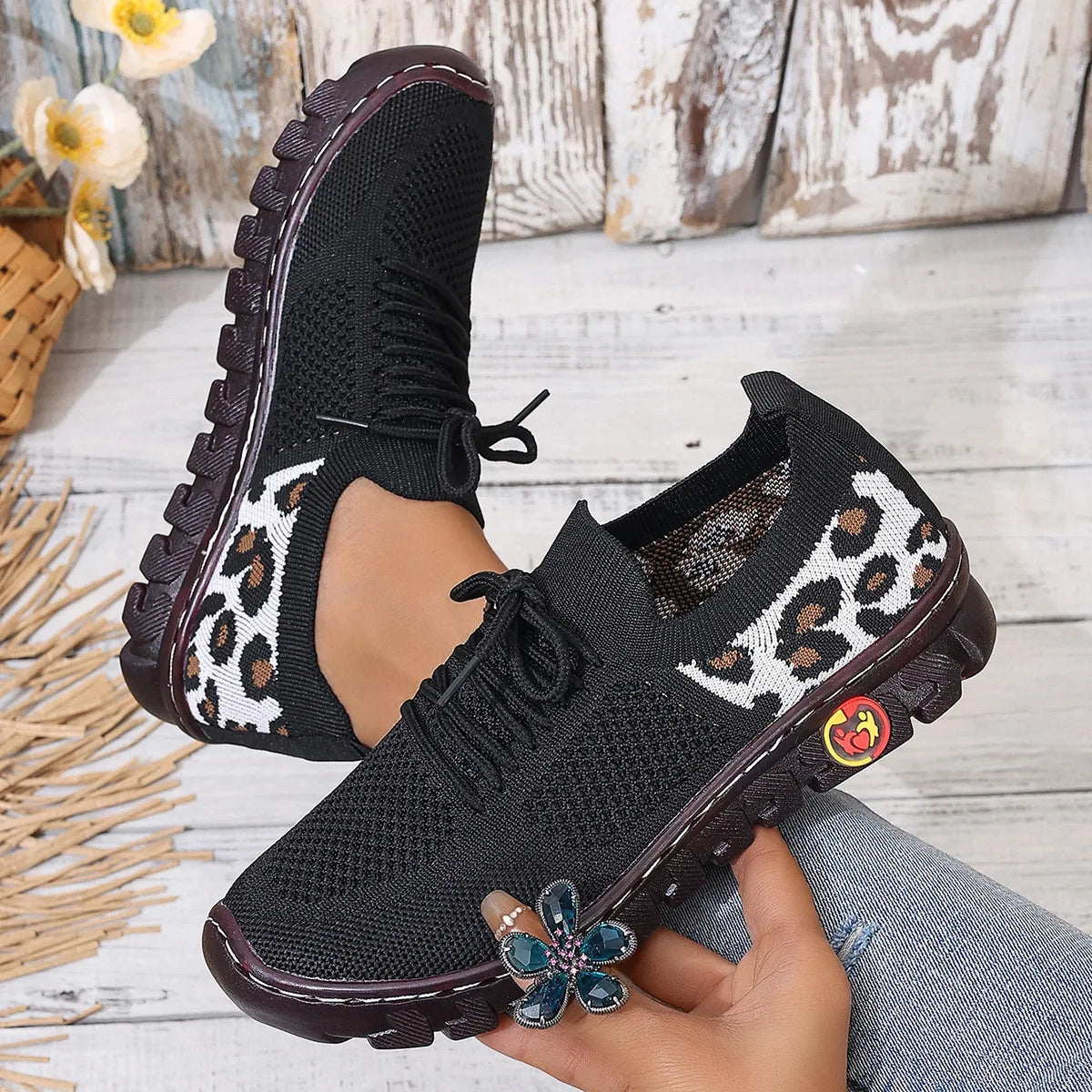 Plus Size 36-43 Shoes for Women Summer Women Mesh Breathable Comfortable Non-slip Flats Loafers Lace Up Sneakers Women