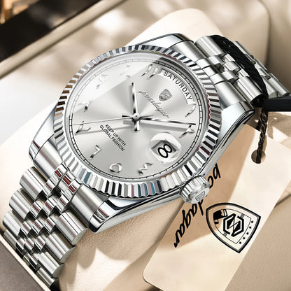POEDAGAR Brand Fashion Men Clock Waterproof Date Week Business Man Watch Stainless Steel High Quality Quartz Men's Watches Reloj