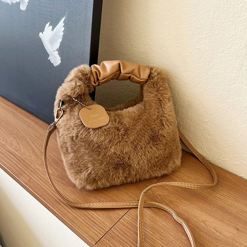 Luxury Designer Winter Plush Shoulder Bag for Women Soft Ladies Clutch Purse Cute Fashion Party Underarm Handbag