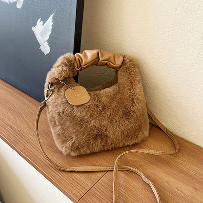 Luxury Designer Winter Plush Shoulder Bag for Women Soft Ladies Clutch Purse Cute Fashion Party Underarm Handbag