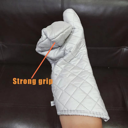 1pair Oven Mitts Kitchen Oven Microwave Gloves High Heat Resistant Long Oven Mitts Anti-scalding Silver Cloth Gloves