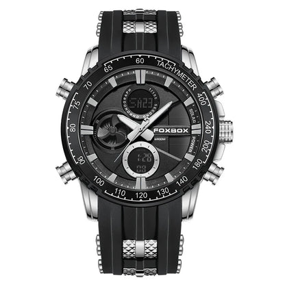 FOXBOX Outdoor Electronic Watch Fashion Casual Sports Silicone Dual Time Displsy Men's Watches 5Bar Waterproof Alarm Chronograph